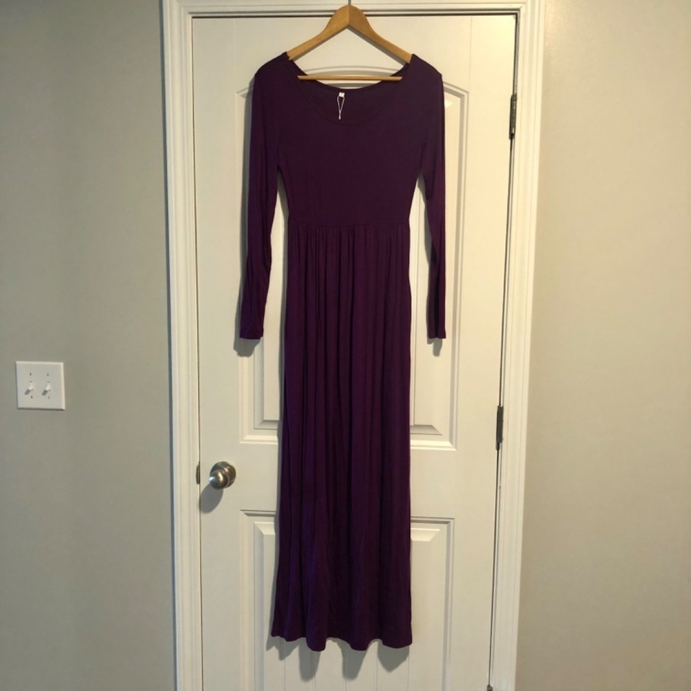 Purple long sleeve maxi maternity dress size small - Picture 4 of 5